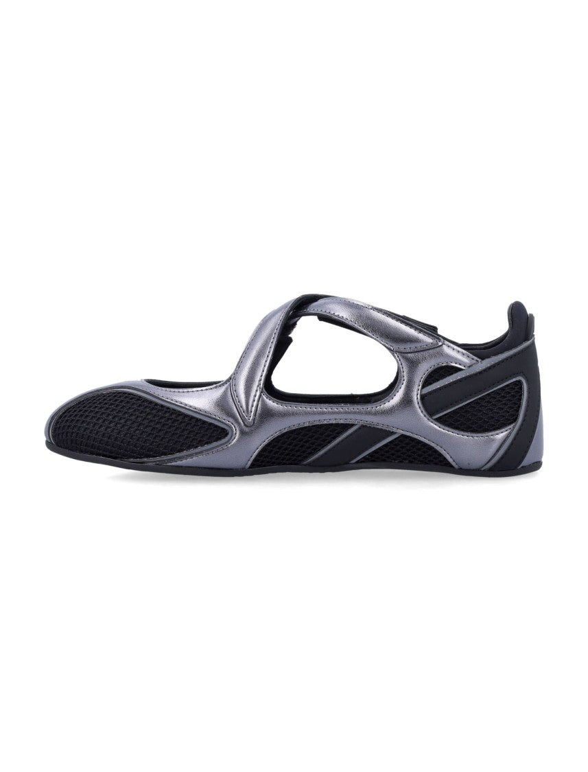 The Attico Futuristic Minimalist Black Flats With Metallic Overlays