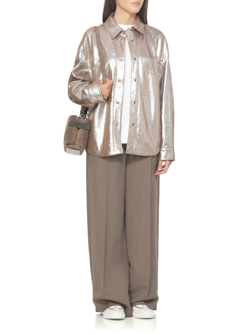 Brunello Cucinelli Bronze Laminated Leather Shirt