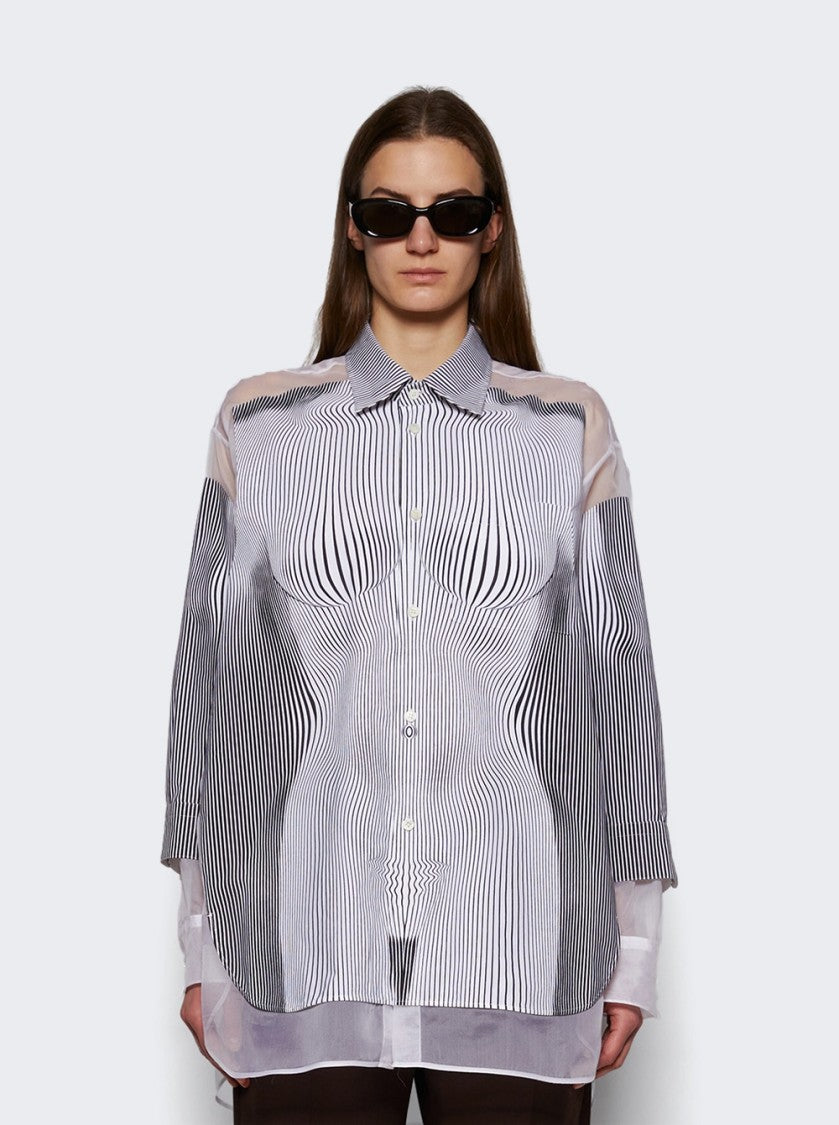 Jean Paul Gaultier Petit Grand Pinstripe Body Morphing Nylon Shirt Black And White