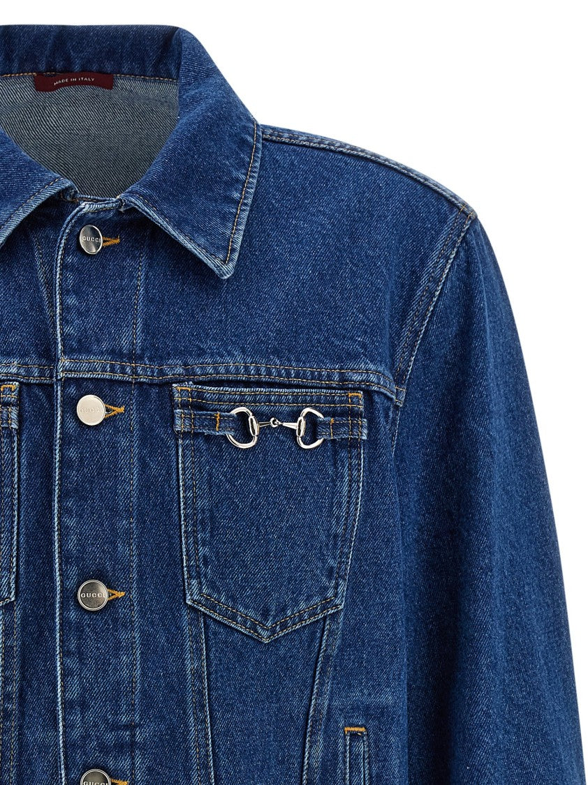 Gucci Structured Blue Denim Jacket With Contrast Stitching