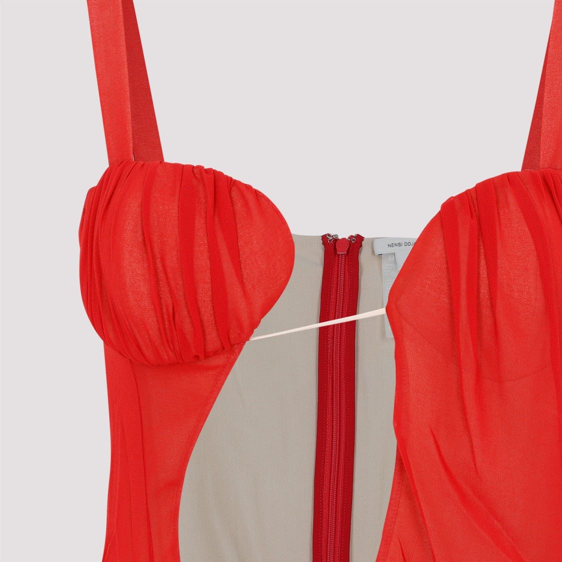 Nensi Dojaka Red Silk Panel Godet Mini Dress