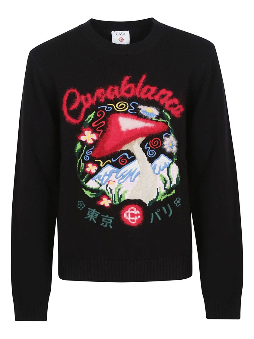 Casablanca Mushroom Emblem Intarsia Crew