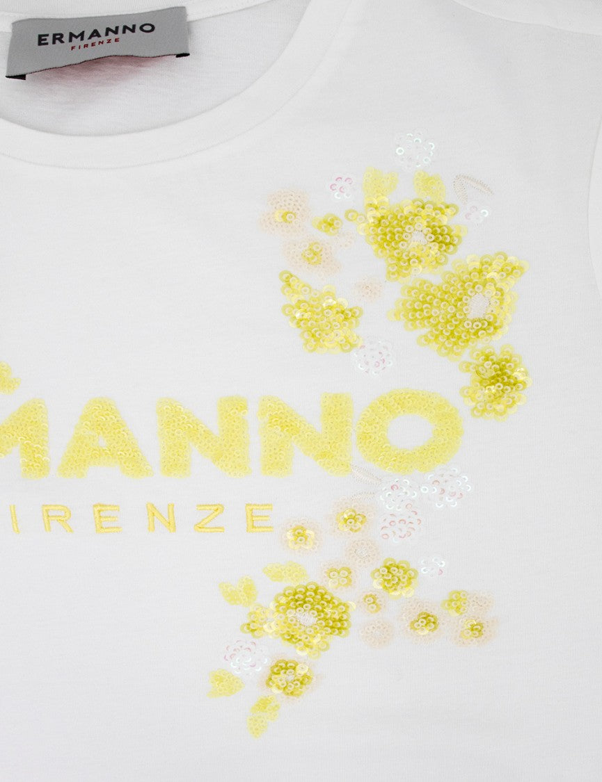 Ermanno Firenze Floral-Embellished Regular Fit T-Shirt