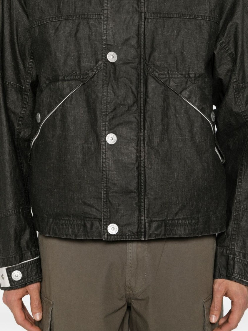 Stone Island Logo-Print Hooded Linen Jacket