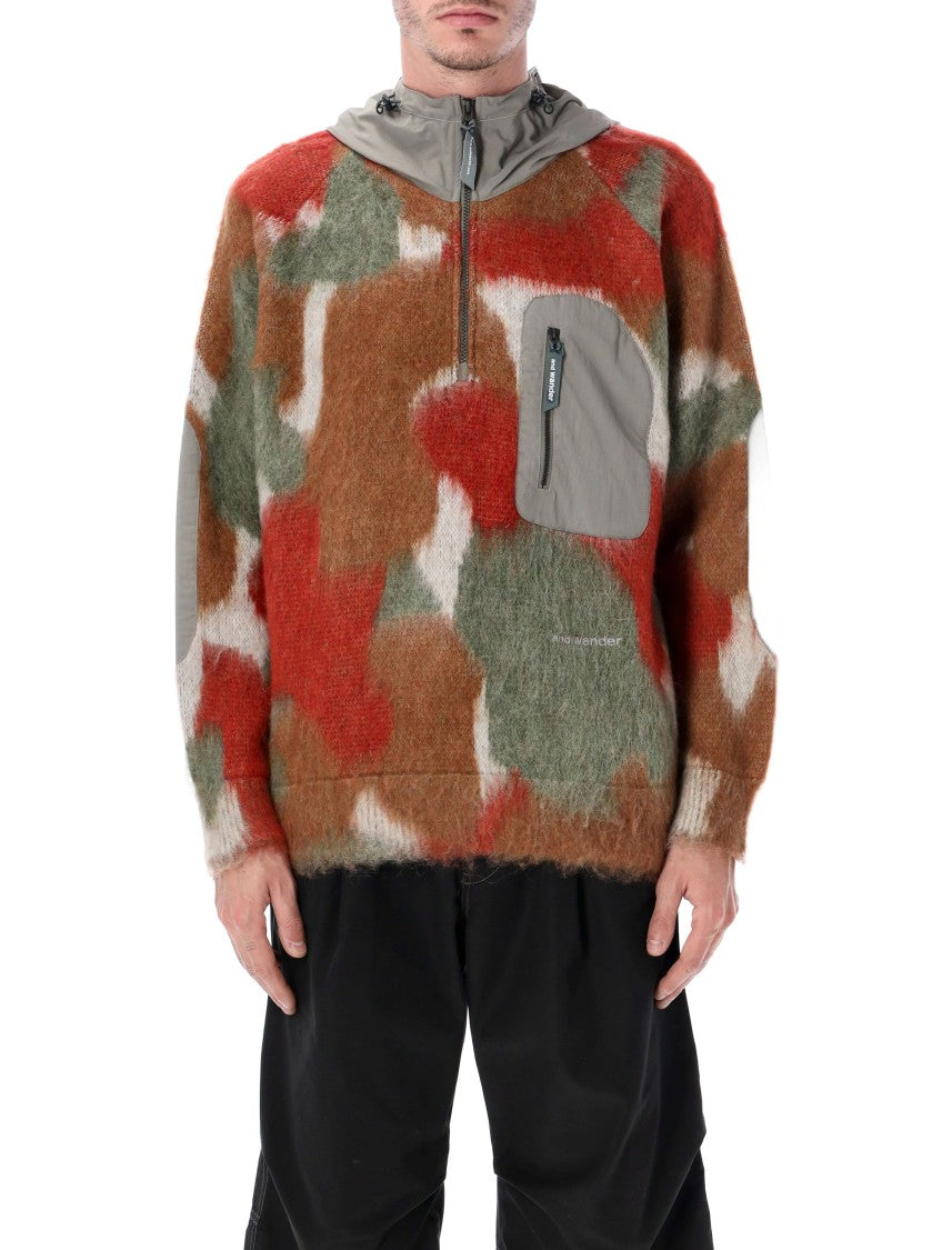 And Wander Multicolored Shaggy Knit Hoodie With Relaxed Fit