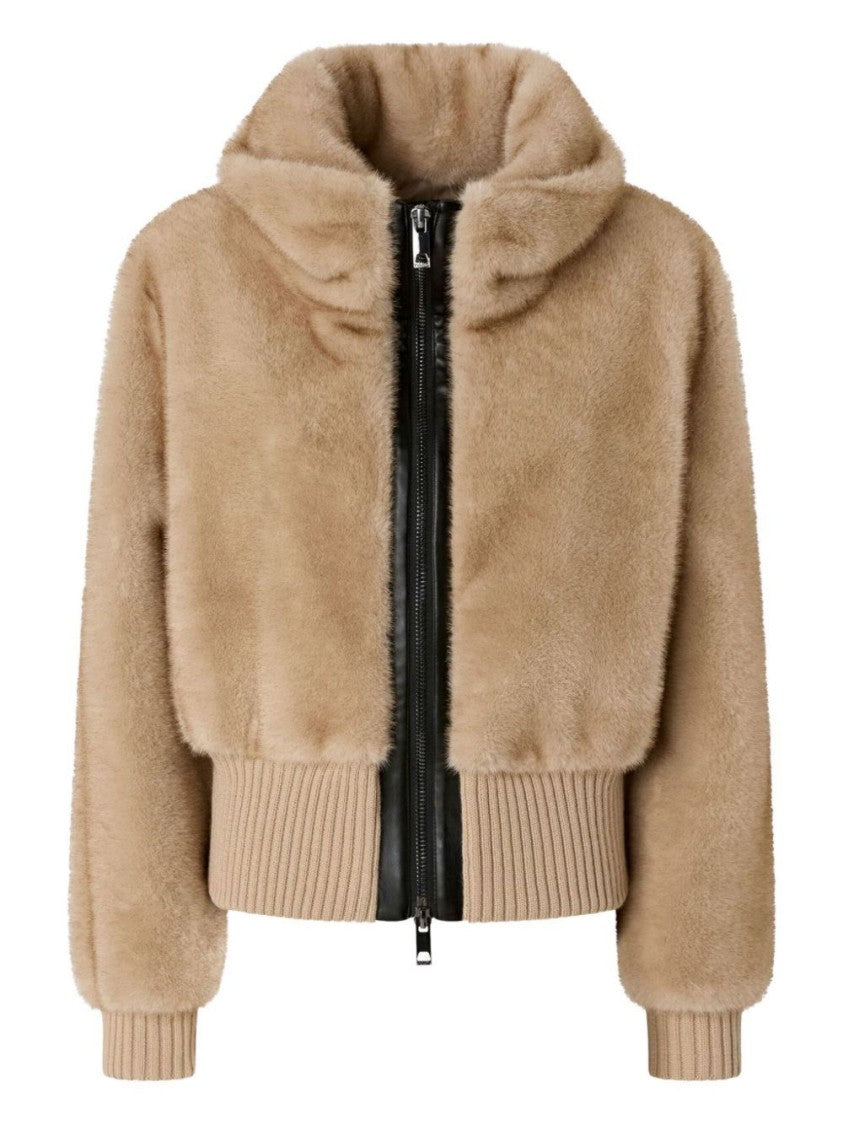 Pinko Cropped Beige Faux Fur Jacket