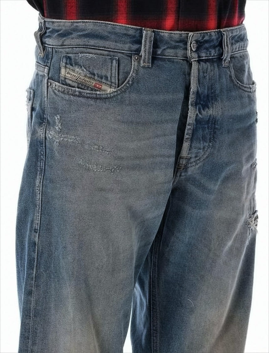 Diesel Relaxed Fit Distressed Denim Pants With Vintage Wash