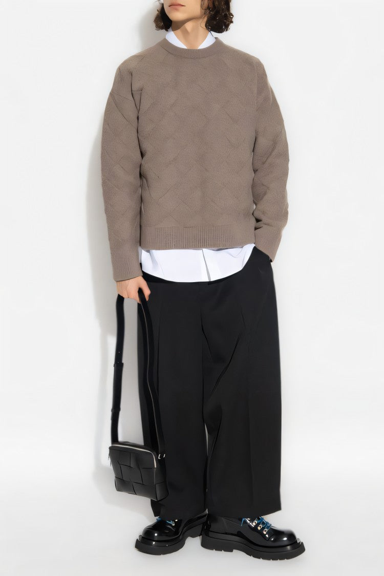 Bottega Veneta Textured Diamond Pattern Wool Blend Sweater