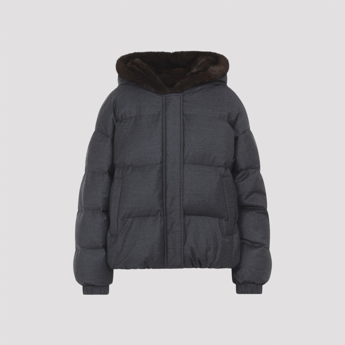 Yves Salomon Refined Grey Mink Down Jacket With Quilted Elegance