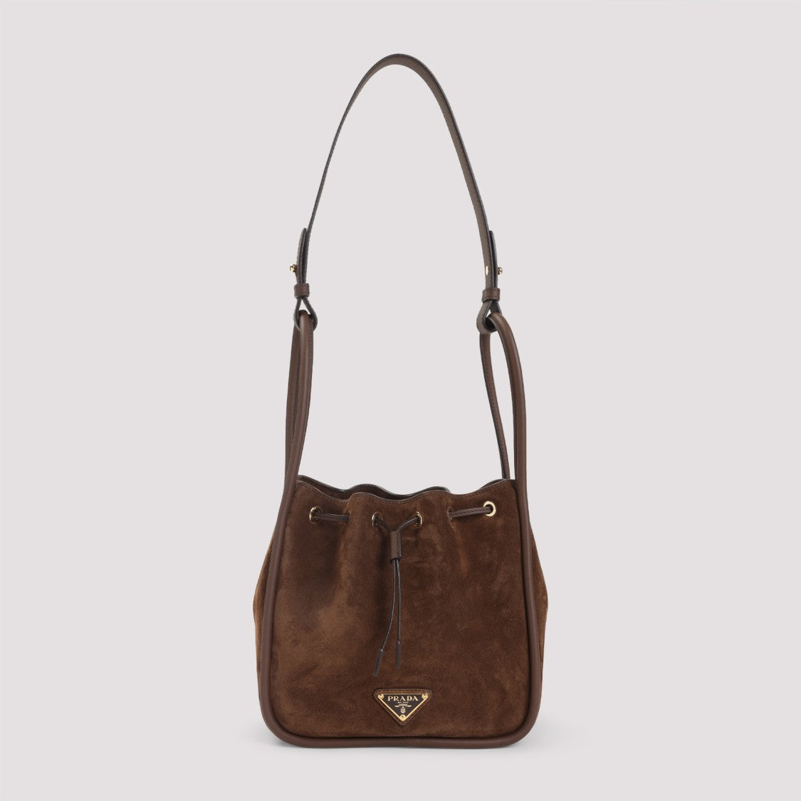 Prada Suede Calf Leather Bucket Bag With Drawstring Closure