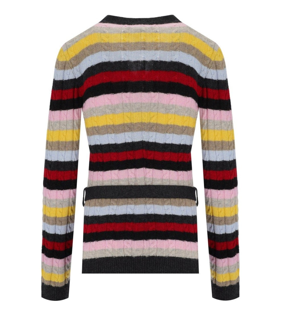 Ganni Multicolor Striped Cardigan With Belt