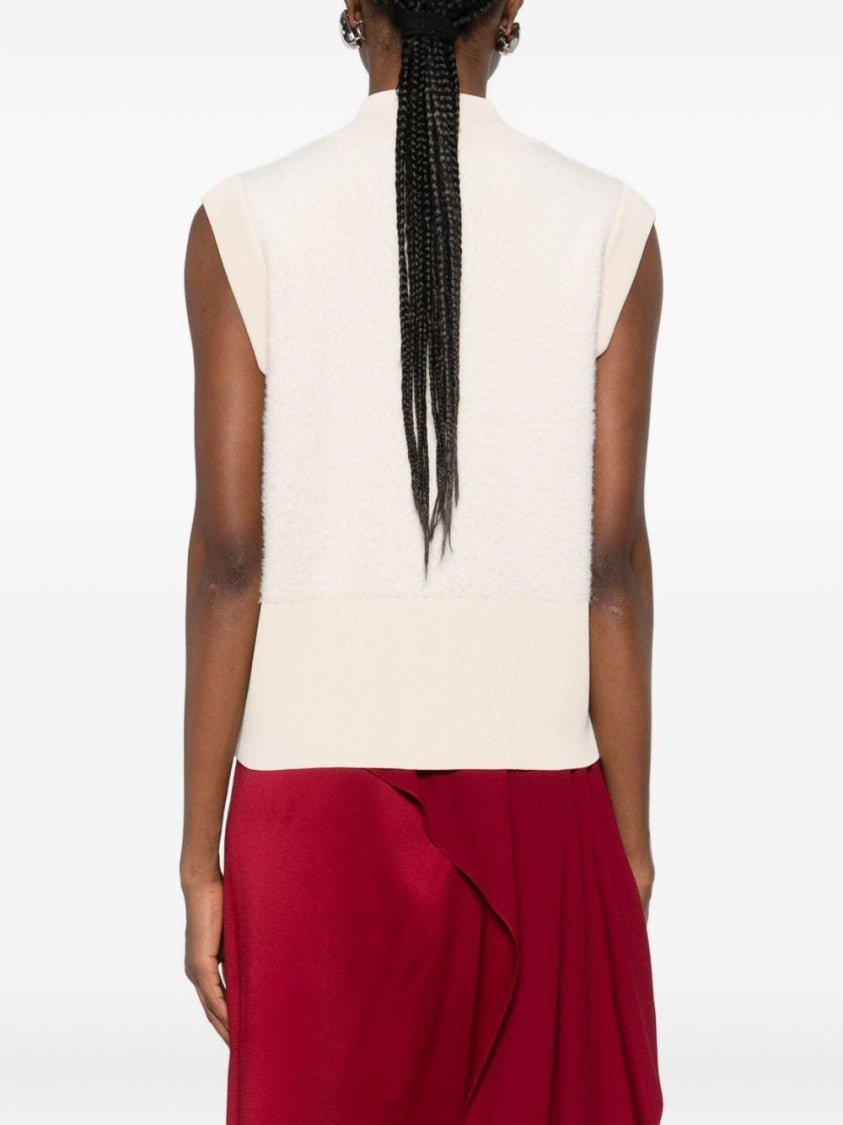 Blugirl Textured Cropped Tank Top With Floral Button Closure