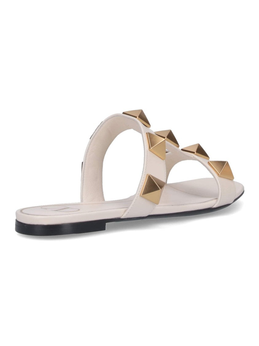 Valentino Garavani Flat Sandals With Pyramid Gold Studs