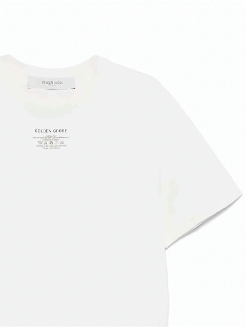 Golden Goose Short-Sleeved Cotton Tee With Front Label And Star Accents
