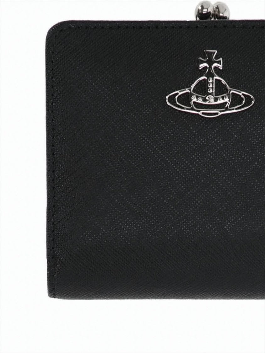 Vivienne Westwood Textured Leather Compact Wallet With Metallic Clasp