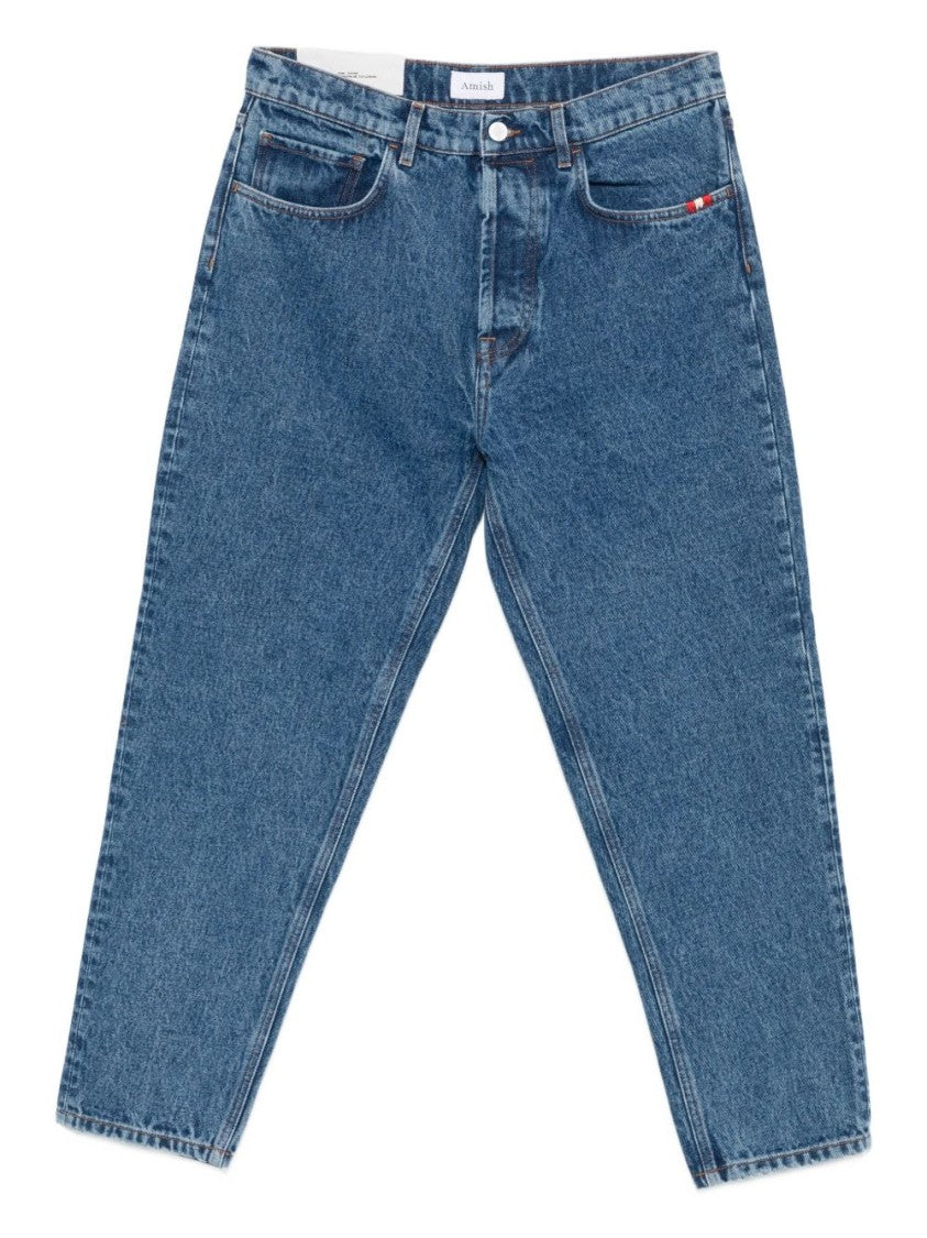 Amish Straight-Leg Jeans With Mid-Rise Waist And Fading