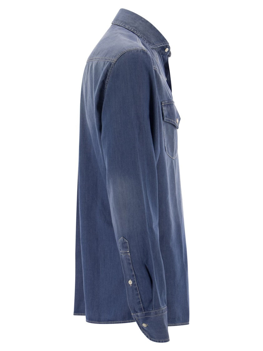 Brunello Cucinelli Easy Fit Shirt In Light Denim