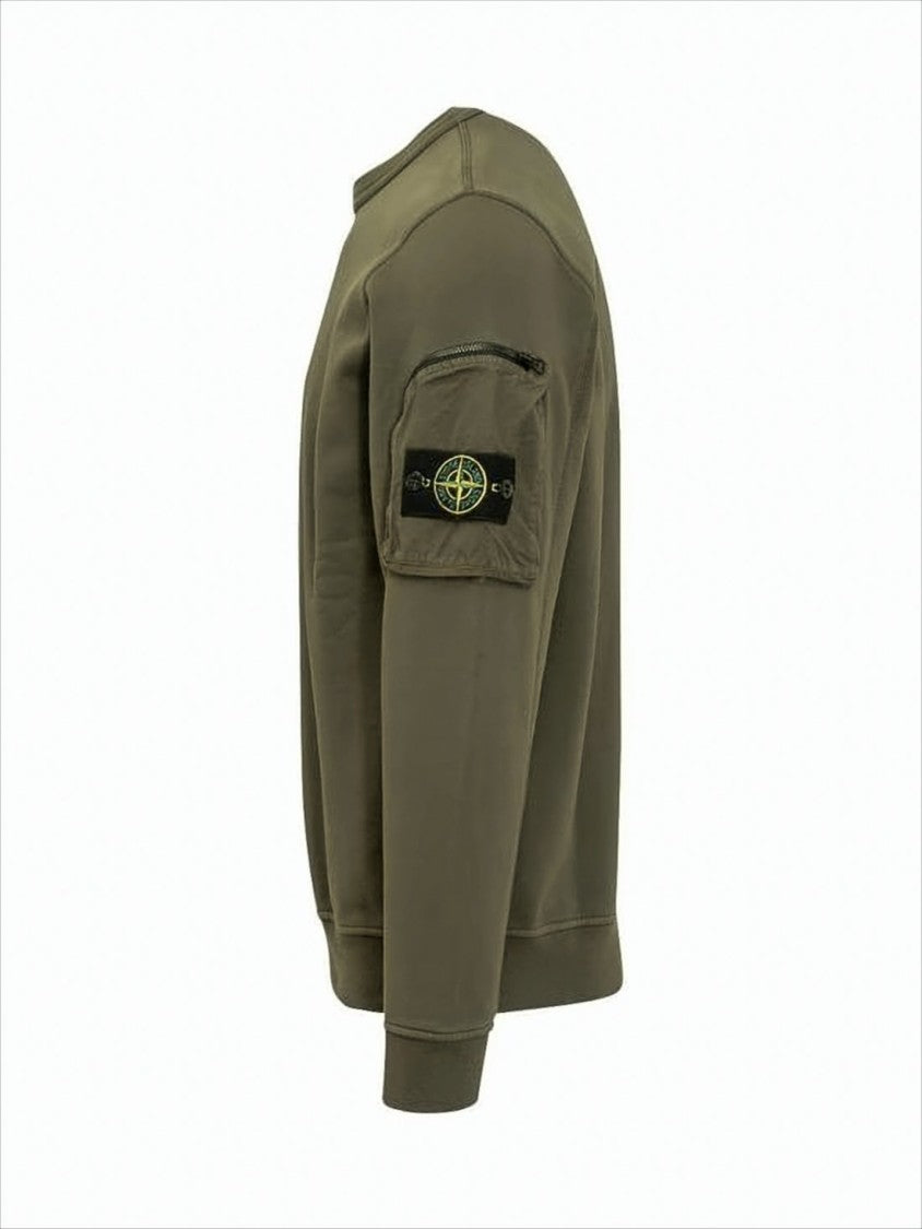 Stone Island Long-Sleeve Sweatshirt With Zippered Pocket And Ribbed Cuffs