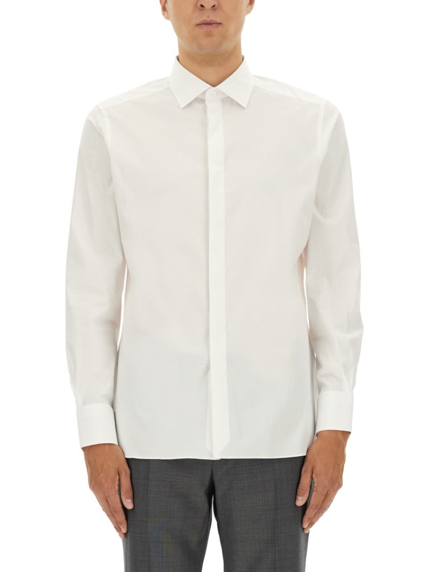 Zegna Long-Sleeve White Shirt With Concealed Placket