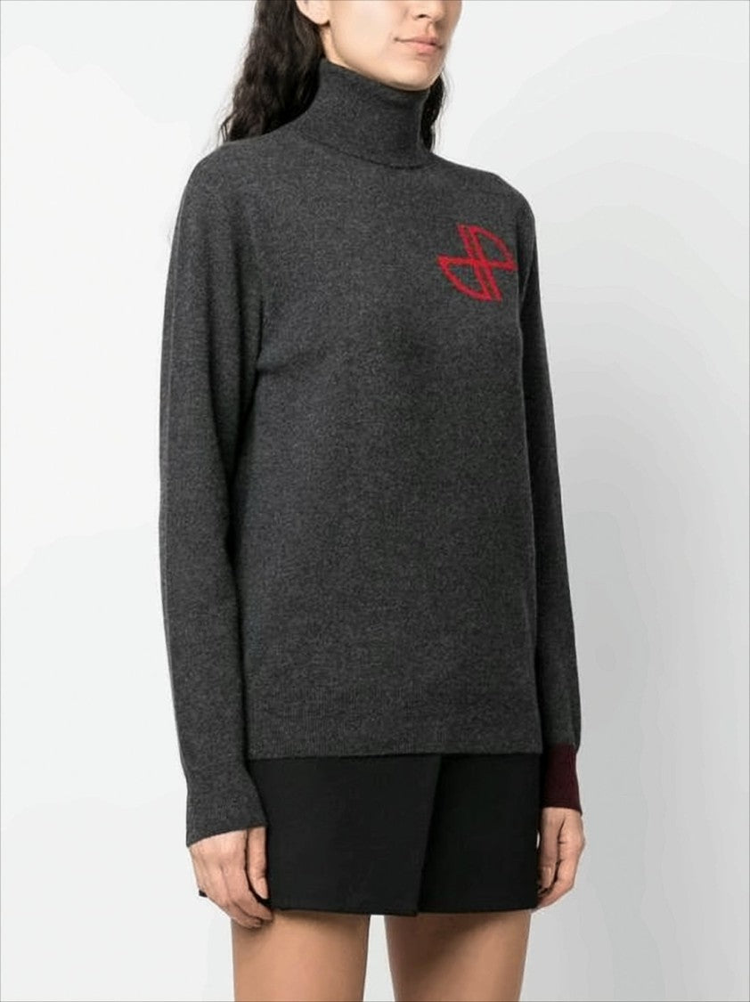 Patou Charcoal Grey Turtleneck Sweater With Contrasting Cuff