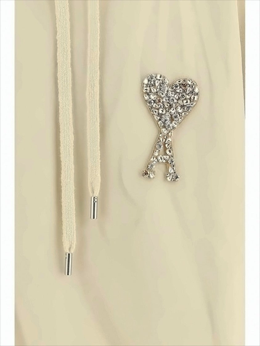 Ami Cropped Hooded Sweatshirt With Embellished Heart Logo