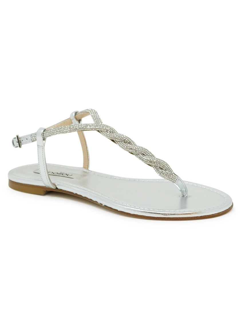 Ninalilou Silver Leather Flat Sandal