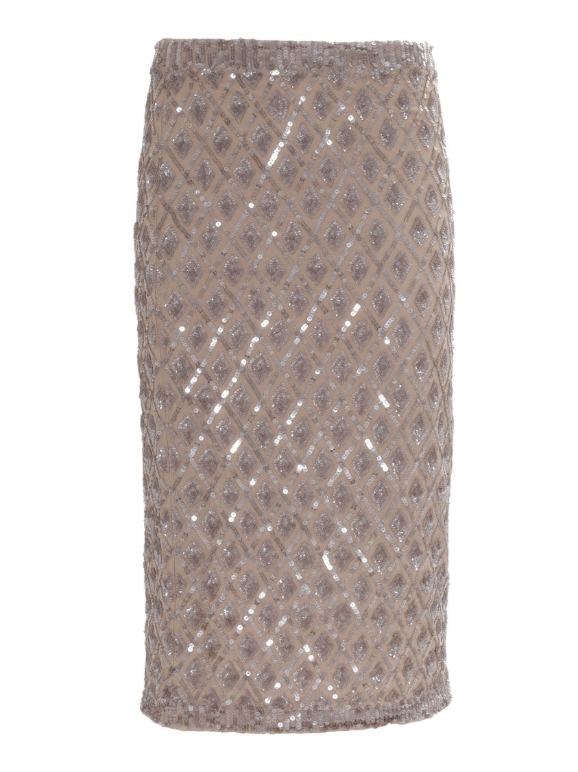 P.A.R.O.S.H. Fitted Skirt With Shimmering Diamond Sequin Pattern