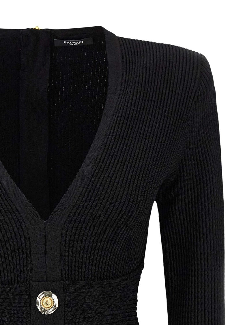 Balmain Deep V-Neck Bodycon Dress