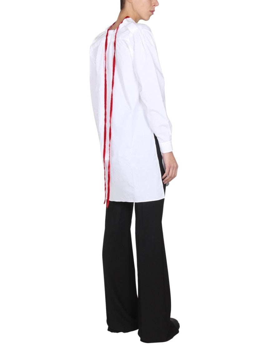 Raf Simons V-Neck Cotton Top With Bow-Detail Collar