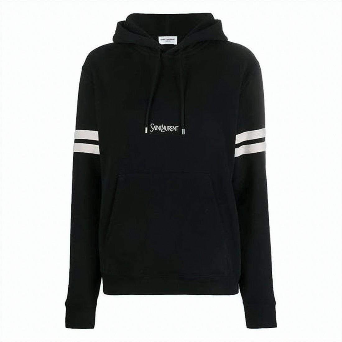 Saint Laurent Relaxed Fit Black Hoodie With Embroidered Logo