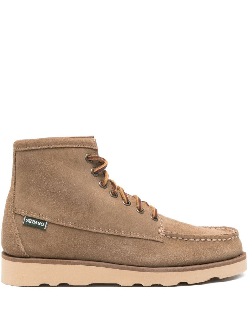 Sebago Moccasin-Style Beige Calf Leather Ankle Boots