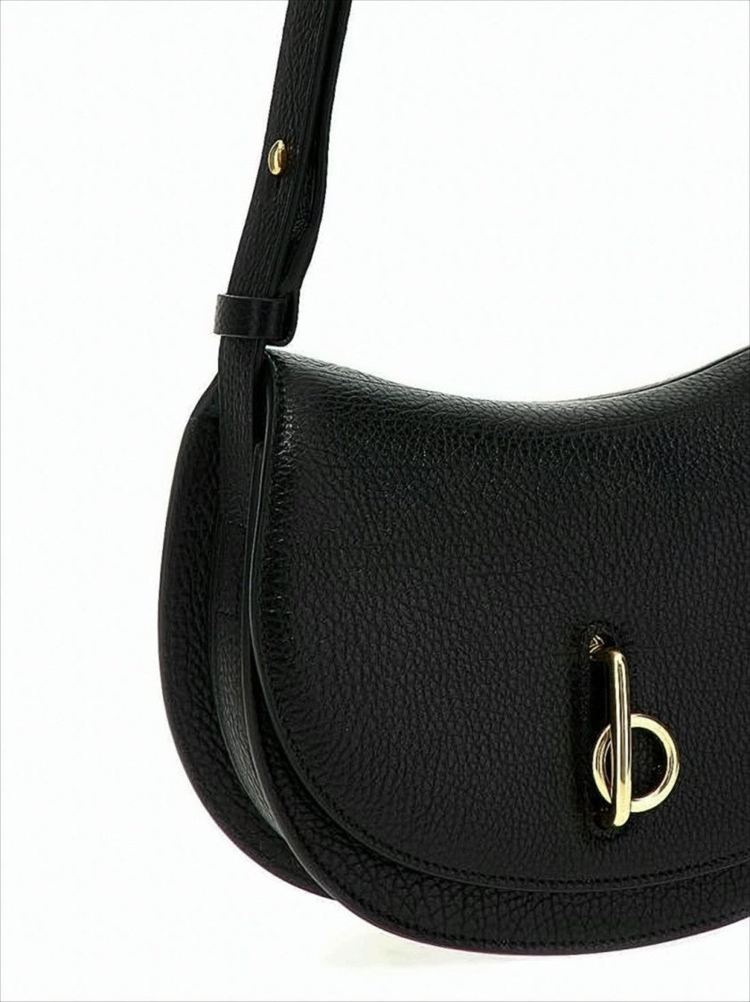 Burberry Crescent-Shaped Black Leather Shoulder Bag