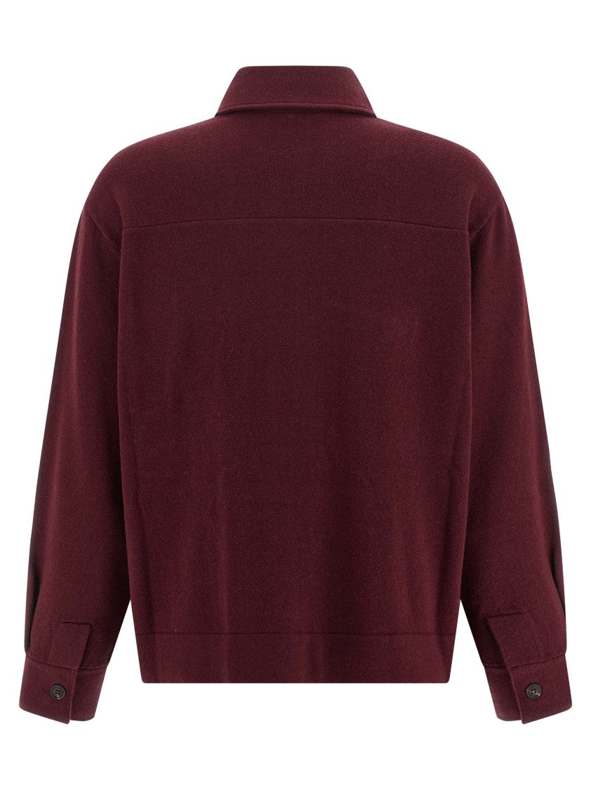 Brunello Cucinelli Front Button Closure Knitted Shirt In Soft Burgundy Blend