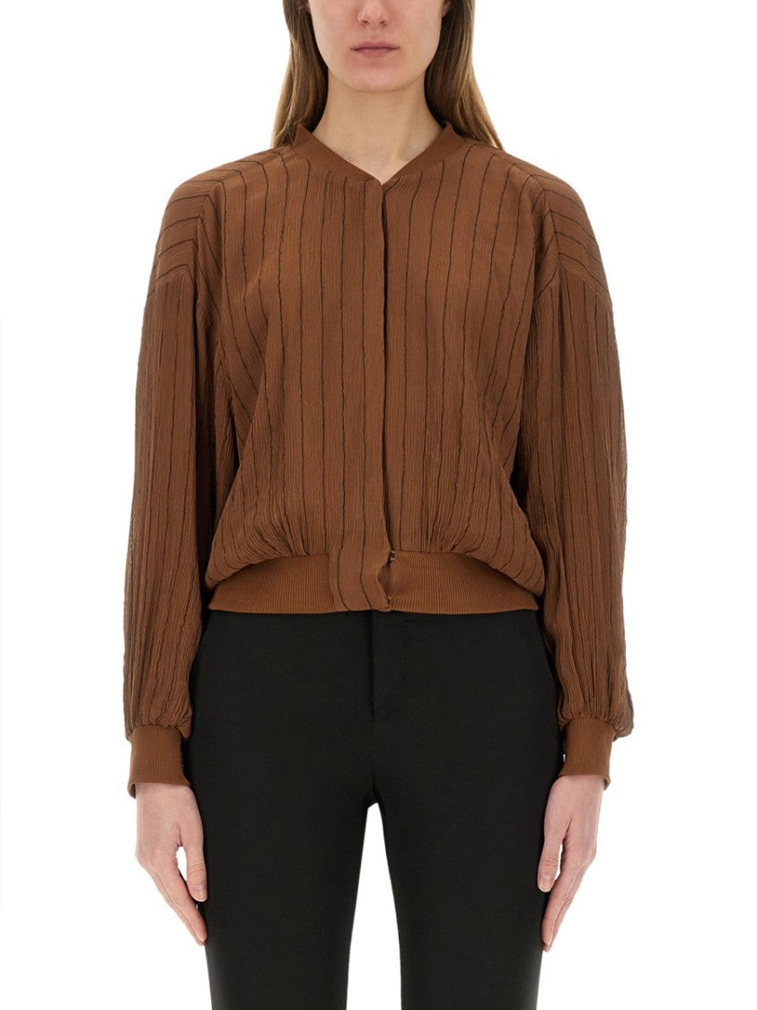 Alysi Textured Crinkled Silk Bomber Jacket