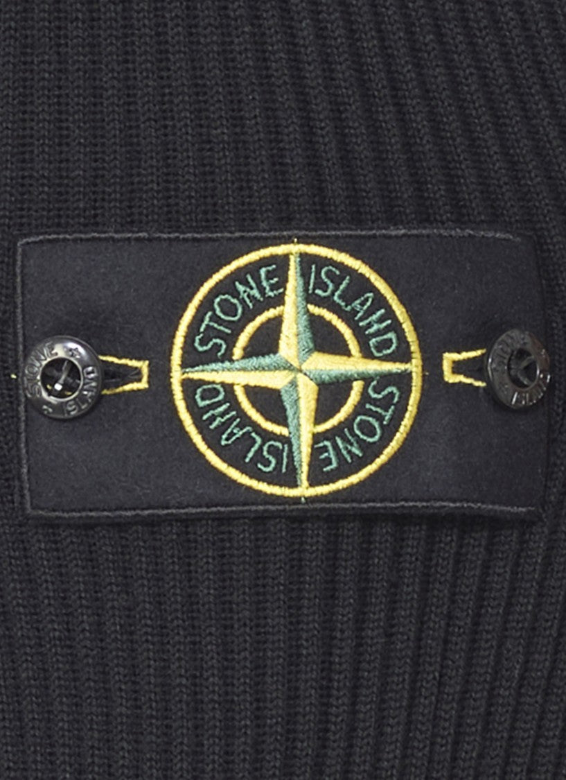 Stone Island Textured Knit Black Wool Sweater