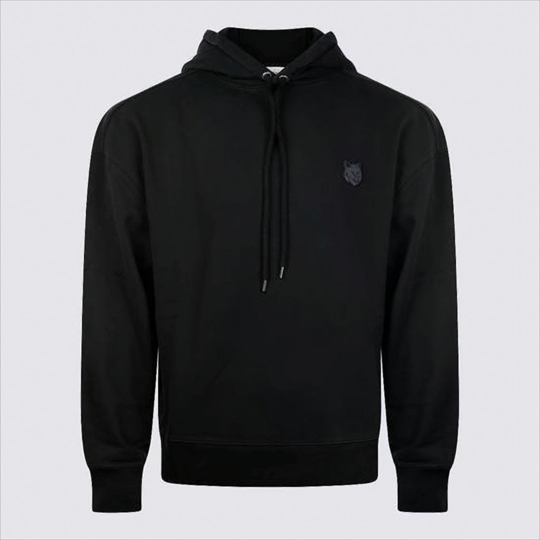 Maison Kitsuné Minimalist Black Hoodie With Embroidered Fox Head