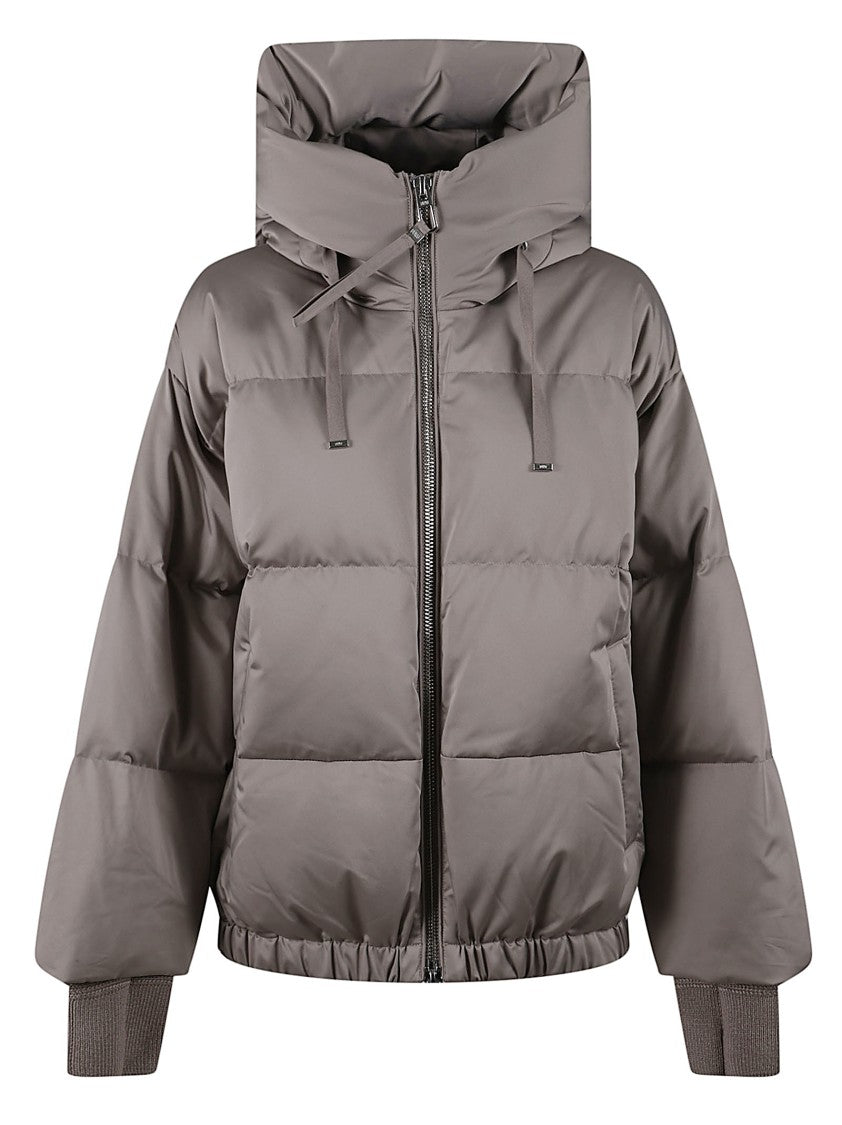 Duno Oversized Down Jacket In Wool Knit With Adjustable Satin Hood