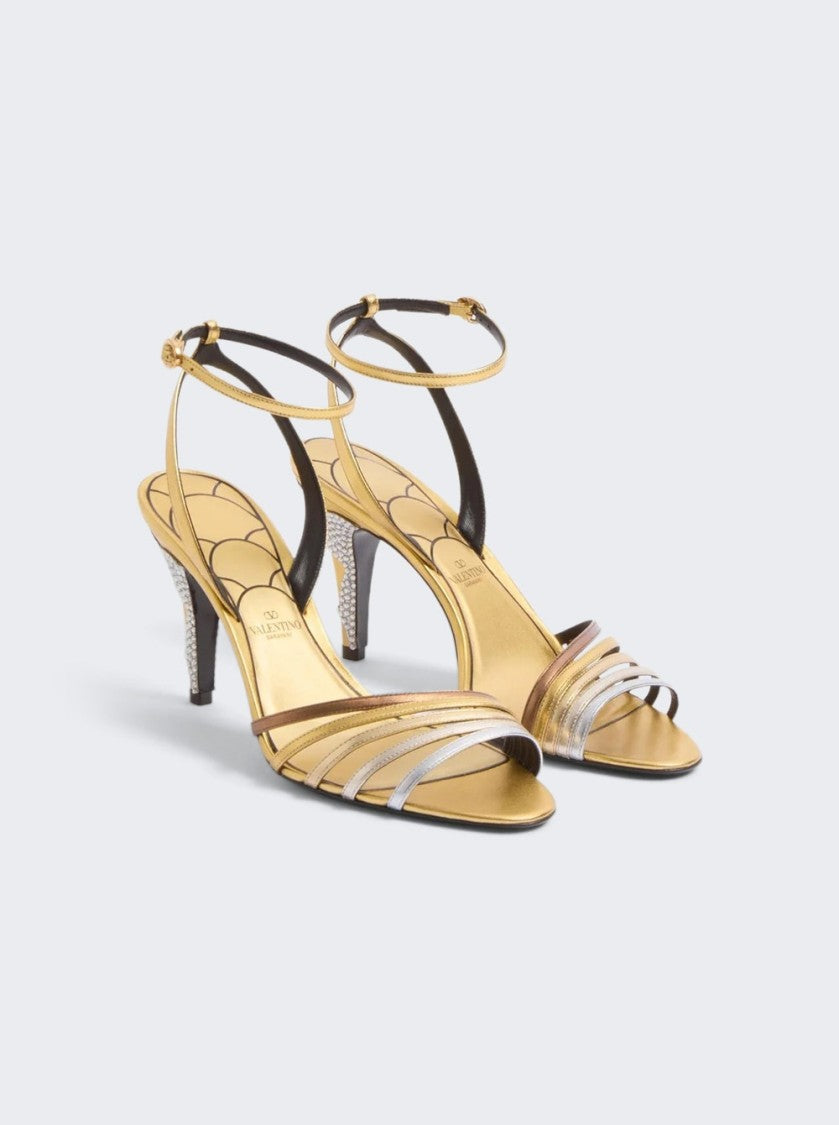 Valentino Ladycrush Sandals Bronze And Silver