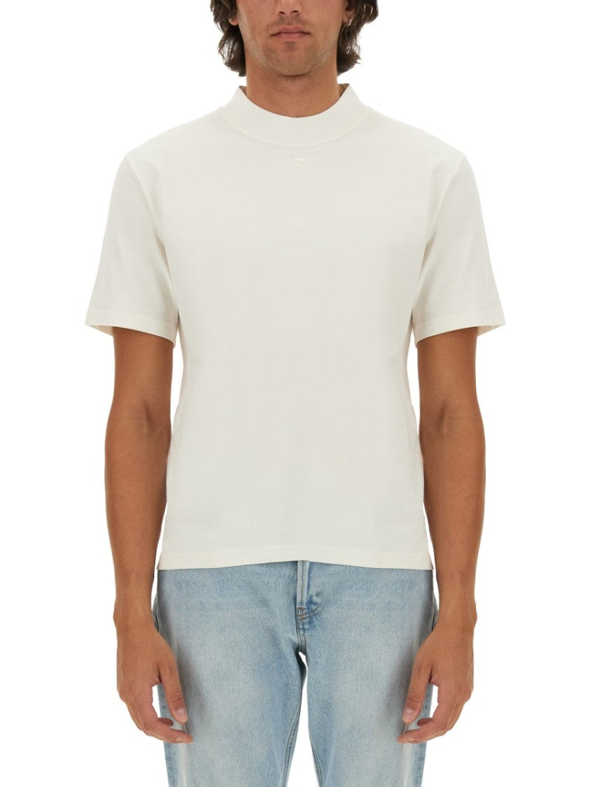 Courrèges Logo-Embellished Cotton T-Shirt With High Neckline