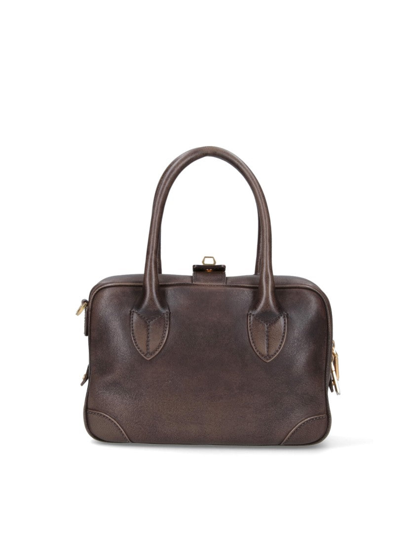 Golden Goose Rectangular Brown Leather Handbag With Gold-Tone Hardware