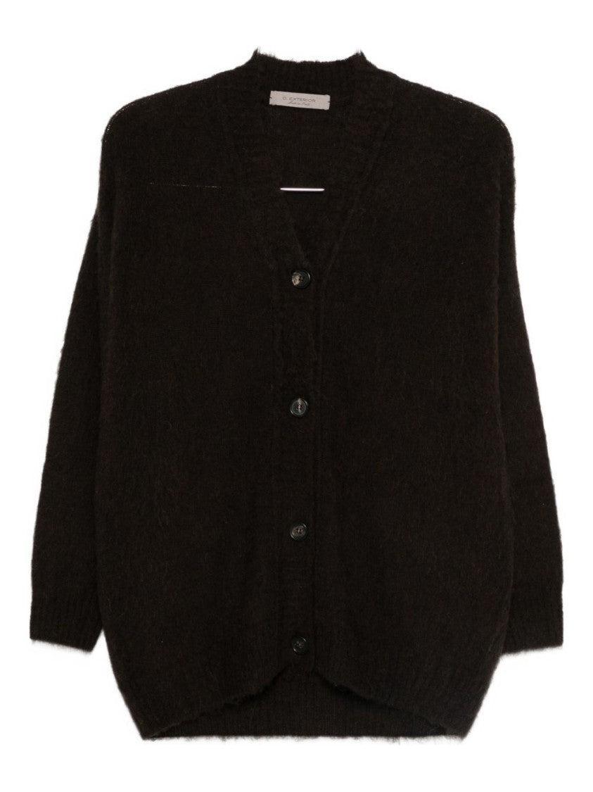 Dexterior Button-Up Gray Knit Sweater With V-Neckline