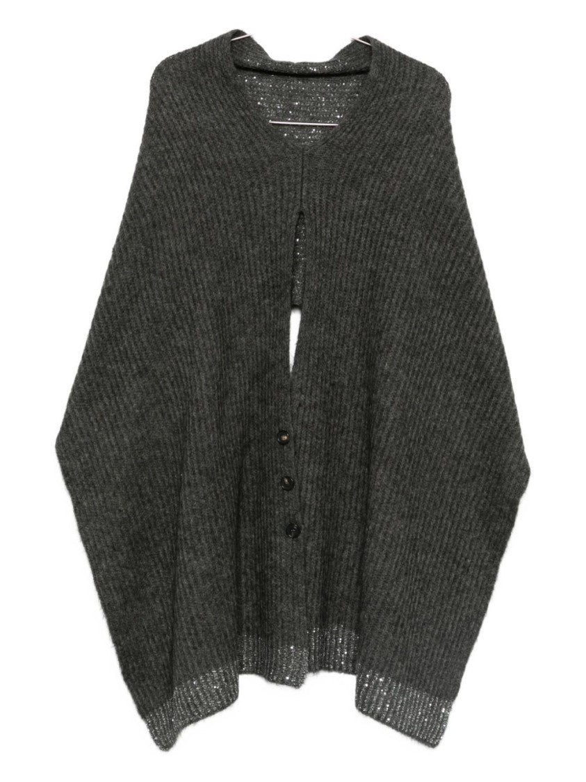Dexterior Textured Grey Knit Cardigan With Draped Silhouette