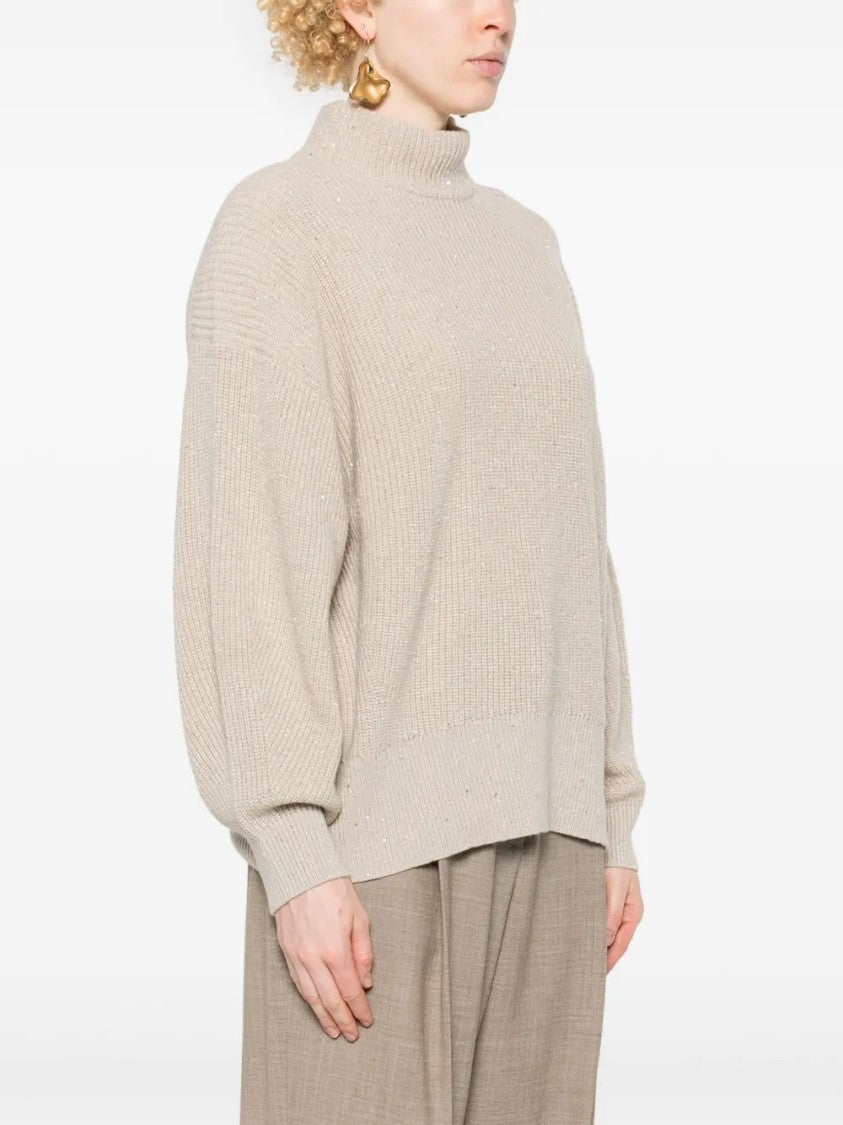 Brunello Cucinelli Textured Mock Neck Sweater With Ribbed Cuffs
