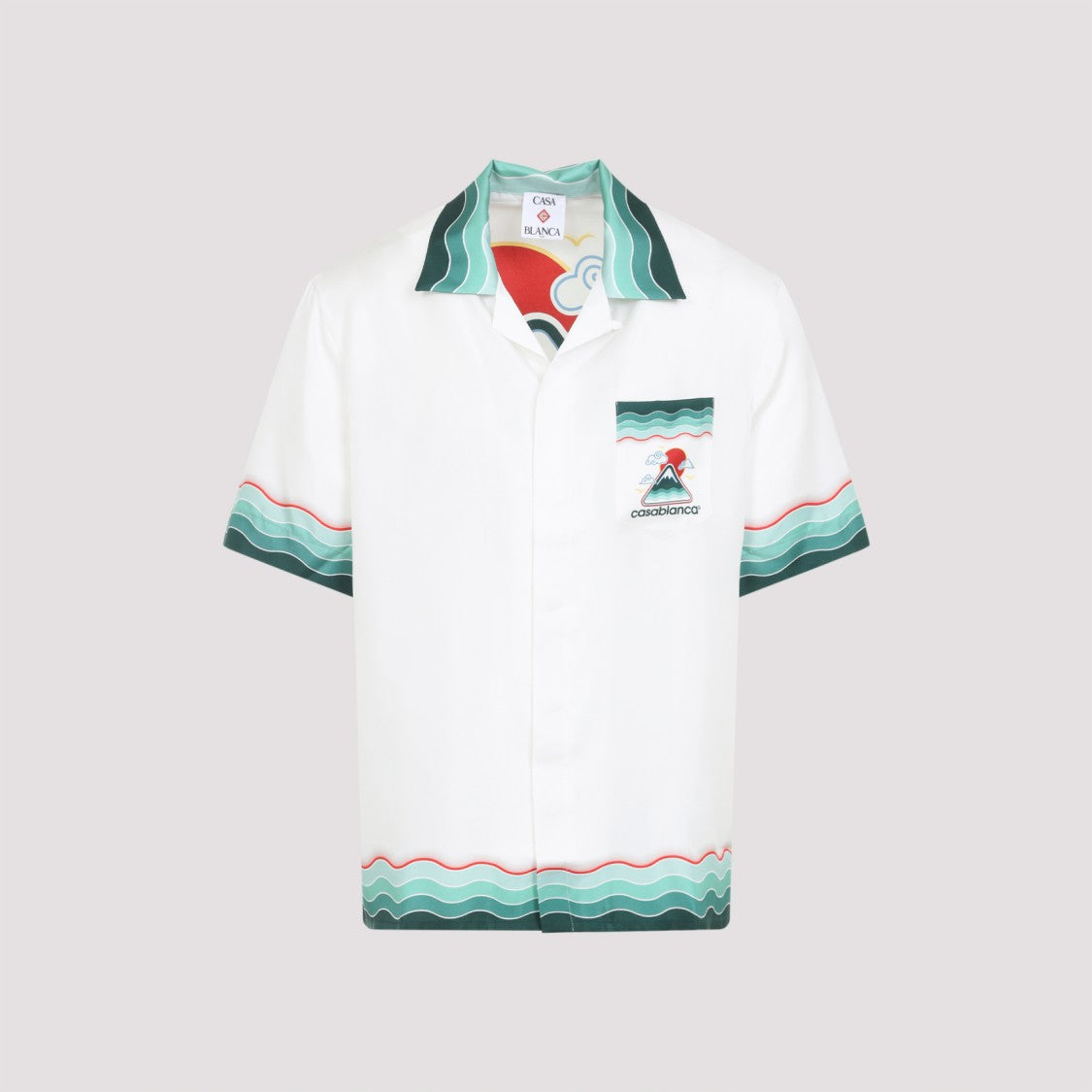 Casablanca White Silk Wavy Mountains Cuban Collar Shirt