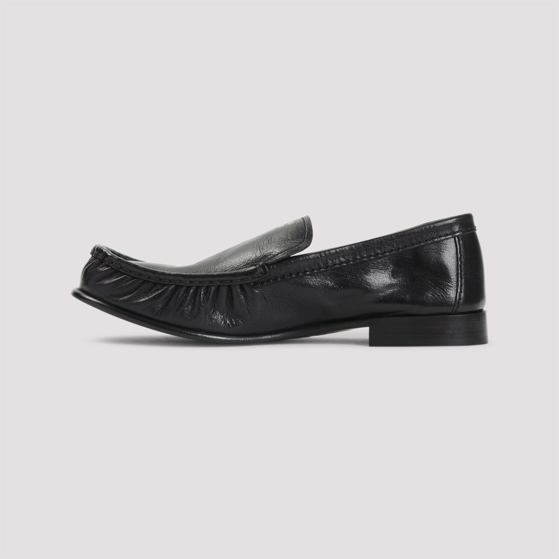 Miu Miu Gathered Detail Black Buffalo Leather Loafers