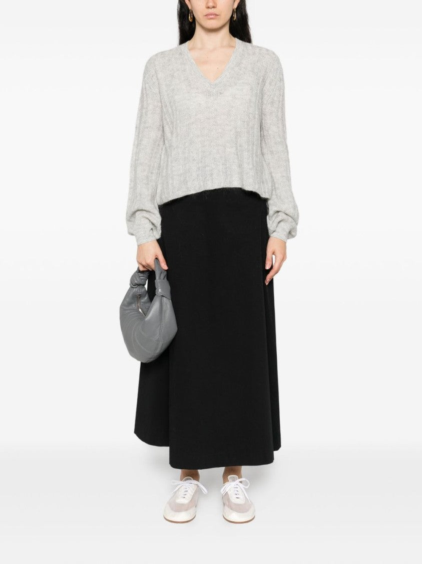 Twin-Set Cropped V-Neck Sweater With Balloon Sleeves And Textured Knit