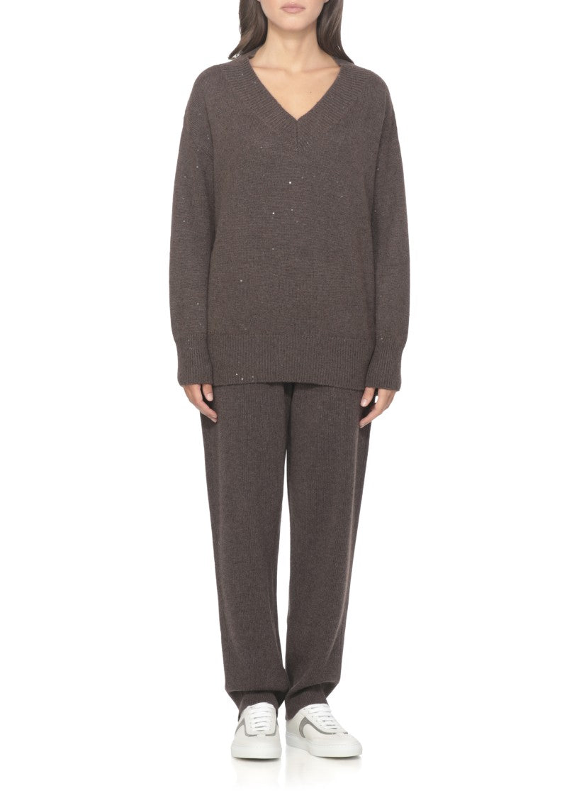 Brunello Cucinelli Brown Cashmere And Silk Sweater