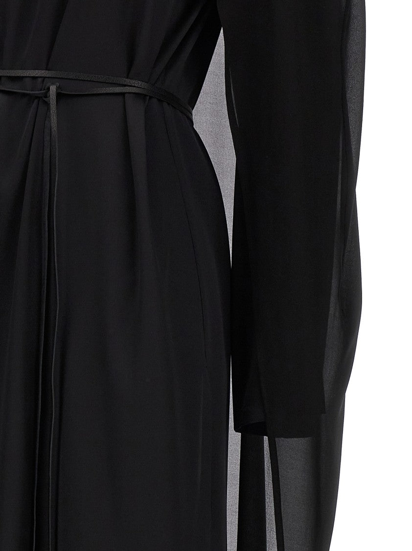 Di.La3 Pari' Silk Cape Dress With Leather Waist Tie