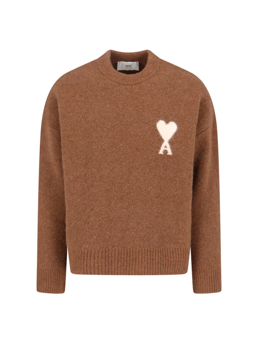 Ami Knitted Sweater With Ribbed Crew Neckline