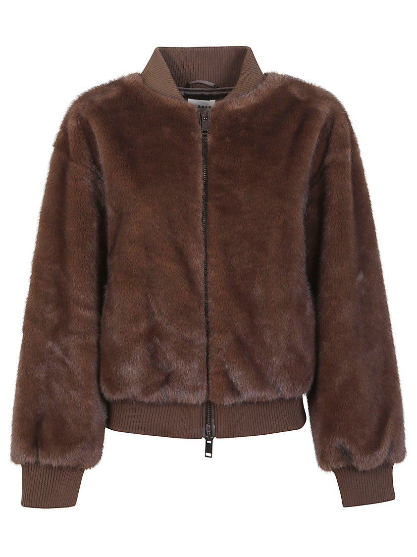 P.A.R.O.S.H. Faux Fur Bomber Jacket With Textured Appearance And Ribbed Details